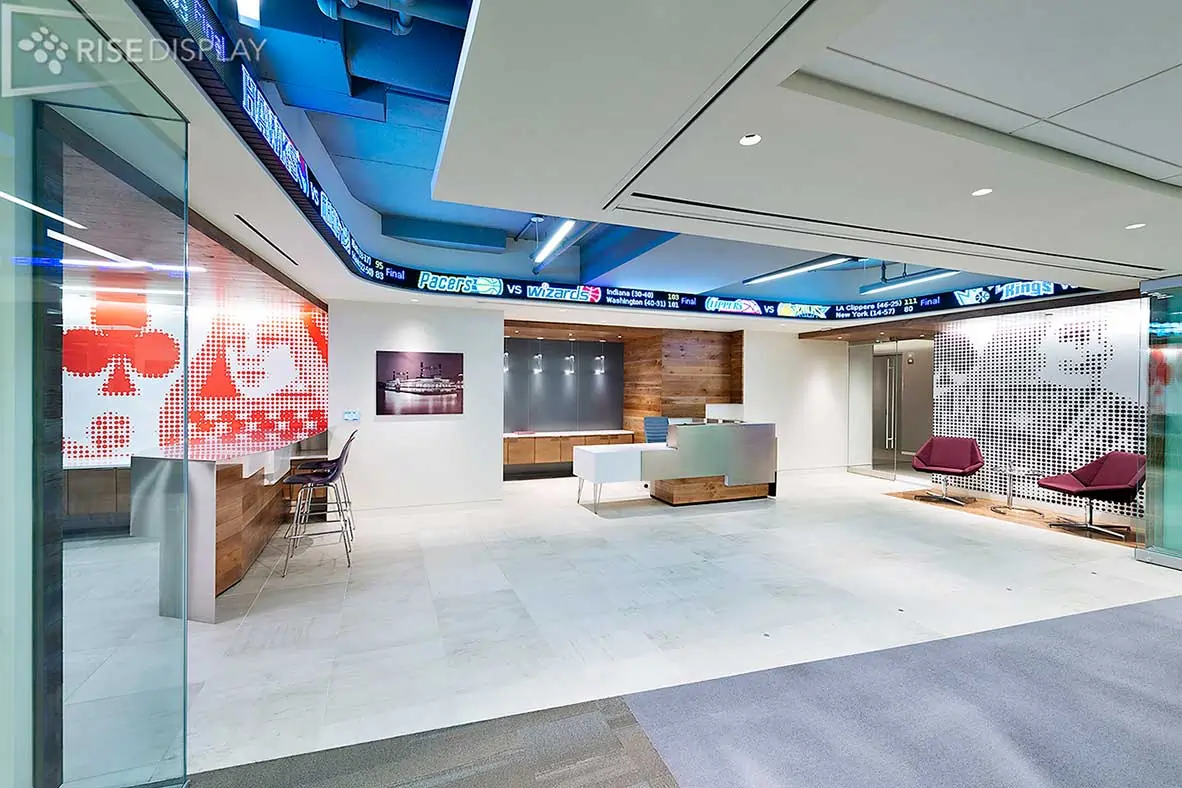 Welcome area for American Gaming Association, featuring a curved LED ticker by Rise Display.