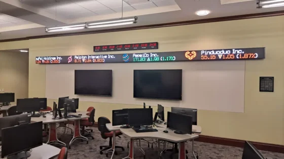 A Rise Display stock ticker used at the Radford University financial lab.